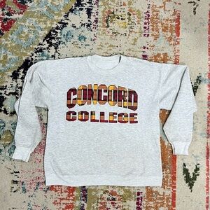 Vintage 1980s Concord College Gray Crewneck Pullover 80s Jumper Sweatshirt